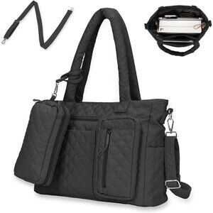 Luxurious Black Tote and Crossbody Bag Set - Multi-Pocket Essential for Women